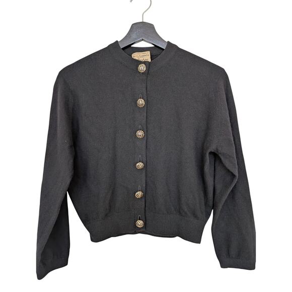Vintage Ballantyne Black Cashmere Cardigan Sweater 1960s - Picture 1 of 11